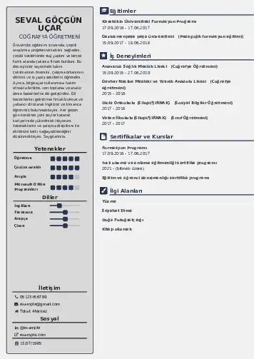 Coğrafya Öğretmeni CV Örnekleri cv indir